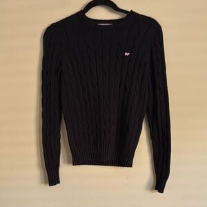 Vineyard Vines by Shep & Ian Black Cable Knit Sweater with Pink Whale Logo XS